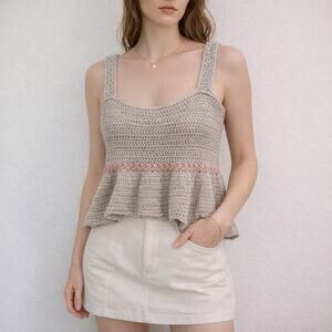 Handmade Crocheted Babydoll Tank Top Large Taupe Pink